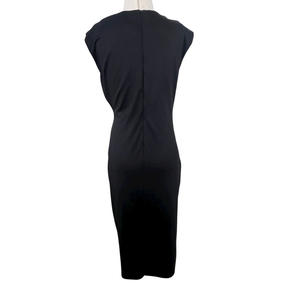 H&M Black Stretch Vintage Style Ruched Waist MIDI Dress Sz M - Picture 6 of 8